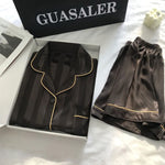 Women's Sleepwear1 Set Women's Elegant Lounge Set, Plus Size Satin Striped Button Up Long Sleeve Shirt & Pants Pajamas