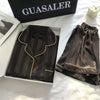 Women's Sleepwear1 Set Women's Elegant Lounge Set, Plus Size Satin Striped Button Up Long Sleeve Shirt & Pants Pajamas