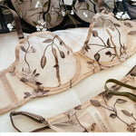 Women Mesh Underwear Set Sexy Lace Leaf Embroidery Bra Set French Ultra Thin Breathable Bralette Vintage Bras and T-back Sets