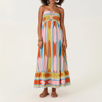 Women's Sleeveless Strapless Long Dress Bohemian Sleeveless Drawstring Loose Tube Dress Summer Holiday Beach Dress