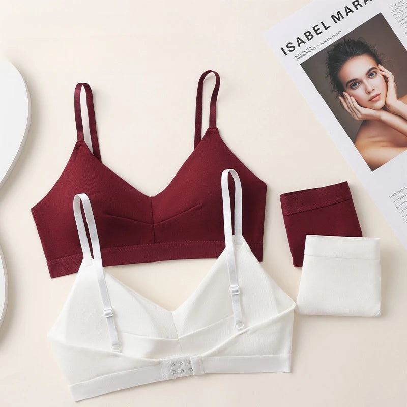 Comfort Cotton Bra Panties Set Women Push-Up Bra Low Waist Thongs Sports Underwear Sexy Lingerie Set Female T-Back Intimates