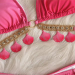 DEKA Shell Bikinis Swimsuit with Rhinestones Criss Cross Bikini Set Women Pink Push Up Bathing Suit Diamond Thong Swimwear