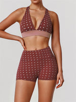 Summer Red Polka Dot Print Yoga Sets Women V Neck Shockproof Sports Bra High Elasticity Hip Lifting Shorts Running Fitness Suits