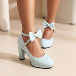 Spring and Autumn New Style Fashion Round Head High-heeled Women's Shoes Sweet Bow Shallow Mouth Buckle Thick Heel Women Shoes