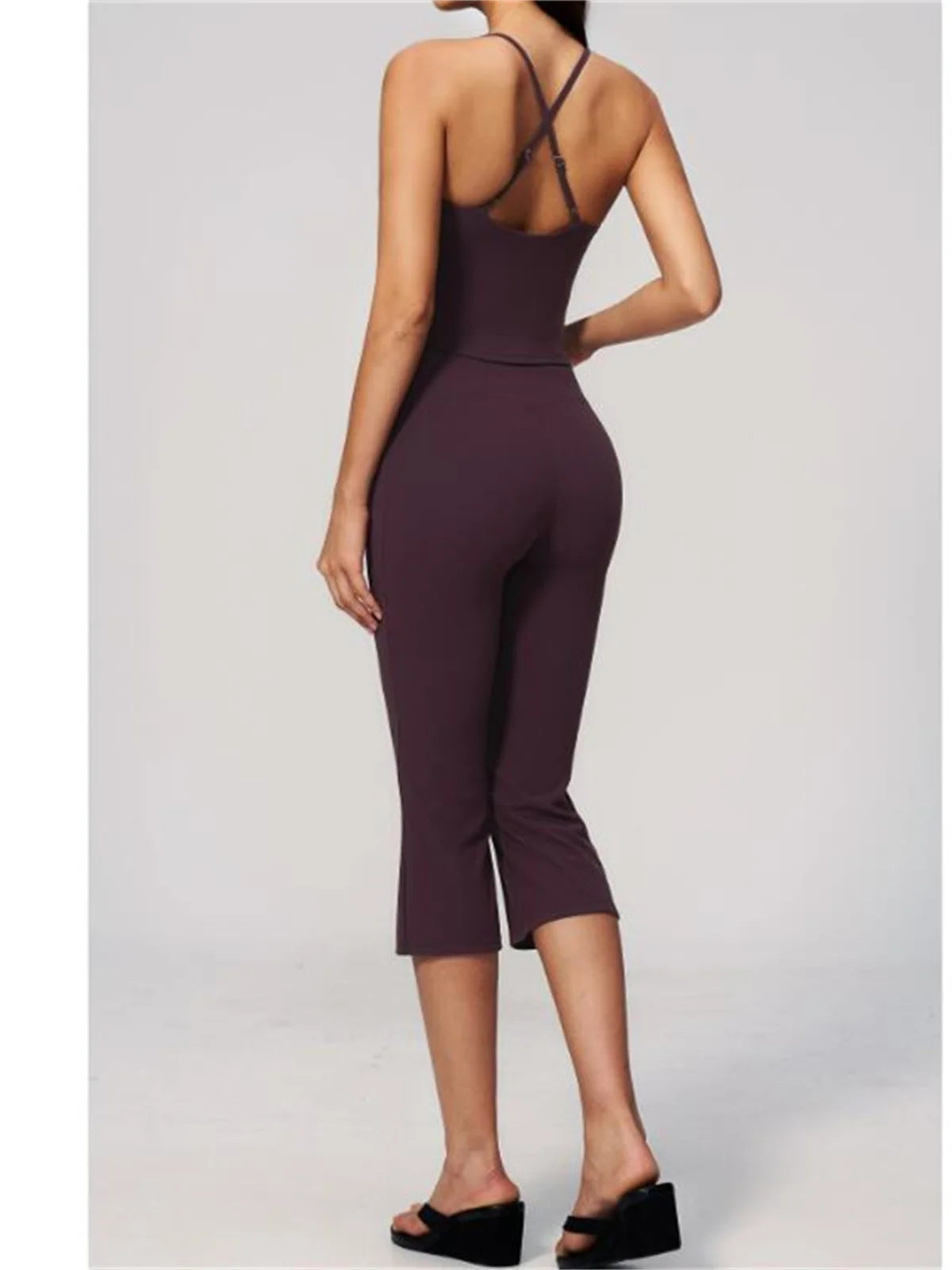 Summer New Yoga Clothing Women Solid V Neck Slim Sports Tank Top Athletic Wear High Waist Butt Lift Mid Pants Gym Fitness Suits