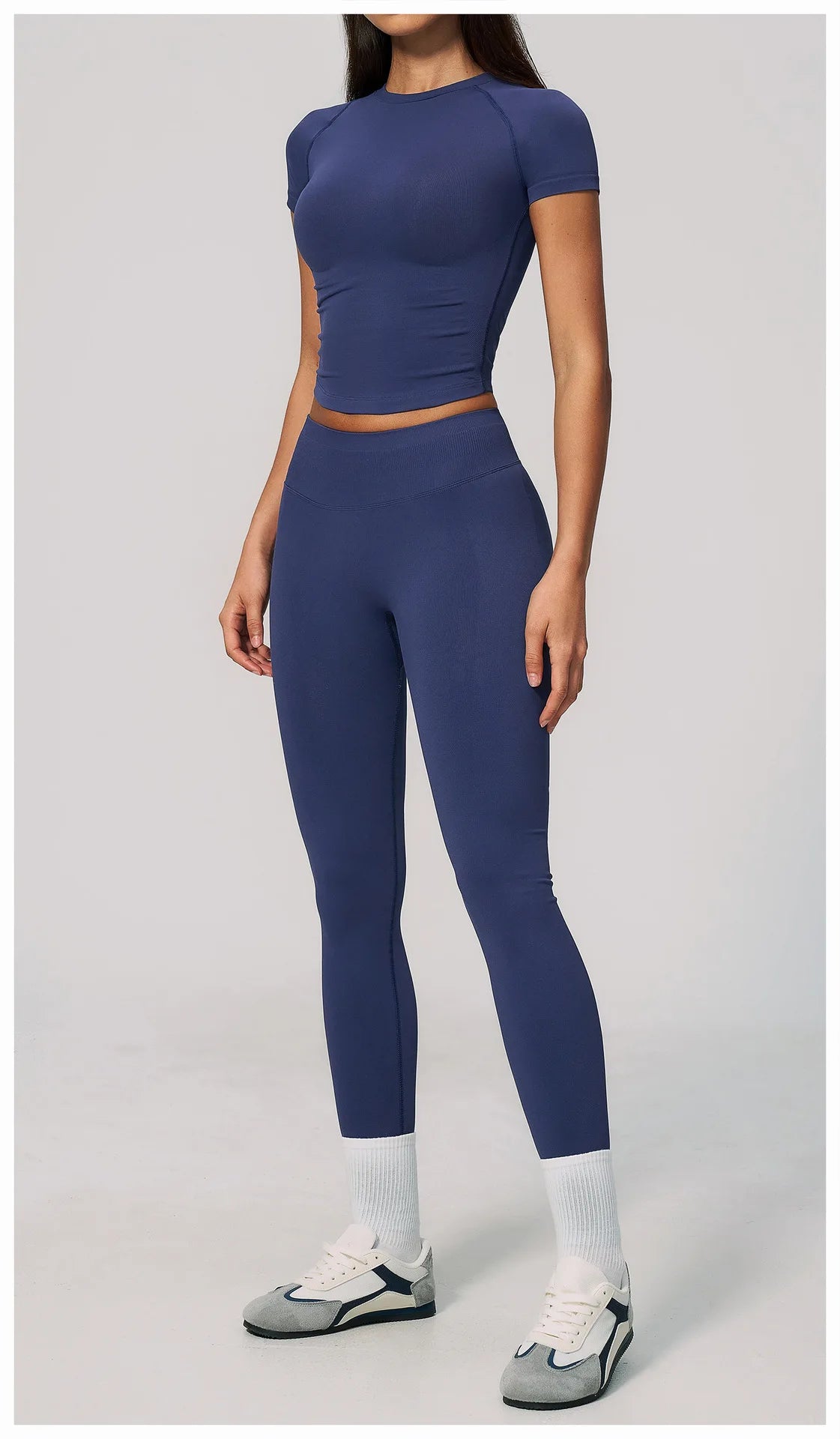 2PCS Women's Tracksuit Seamless Yoga Set Short Sleeve O Neck Workout T Shirts Fitness Suit Tight Hip Lifting Leggings Gym Sets