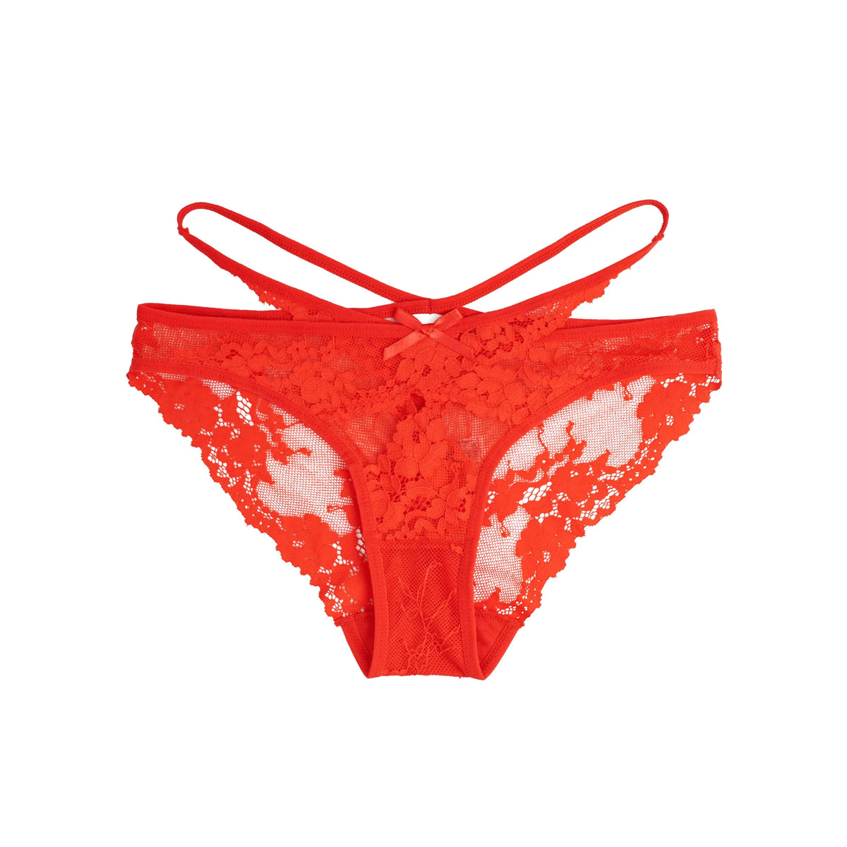Red Lace Criss Cross Panty for Women See Through Mesh Hollow Out Bow Thong Underwear Plus Size M-3XL