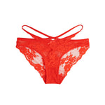 Red Lace Criss Cross Panty for Women See Through Mesh Hollow Out Bow Thong Underwear Plus Size M-3XL