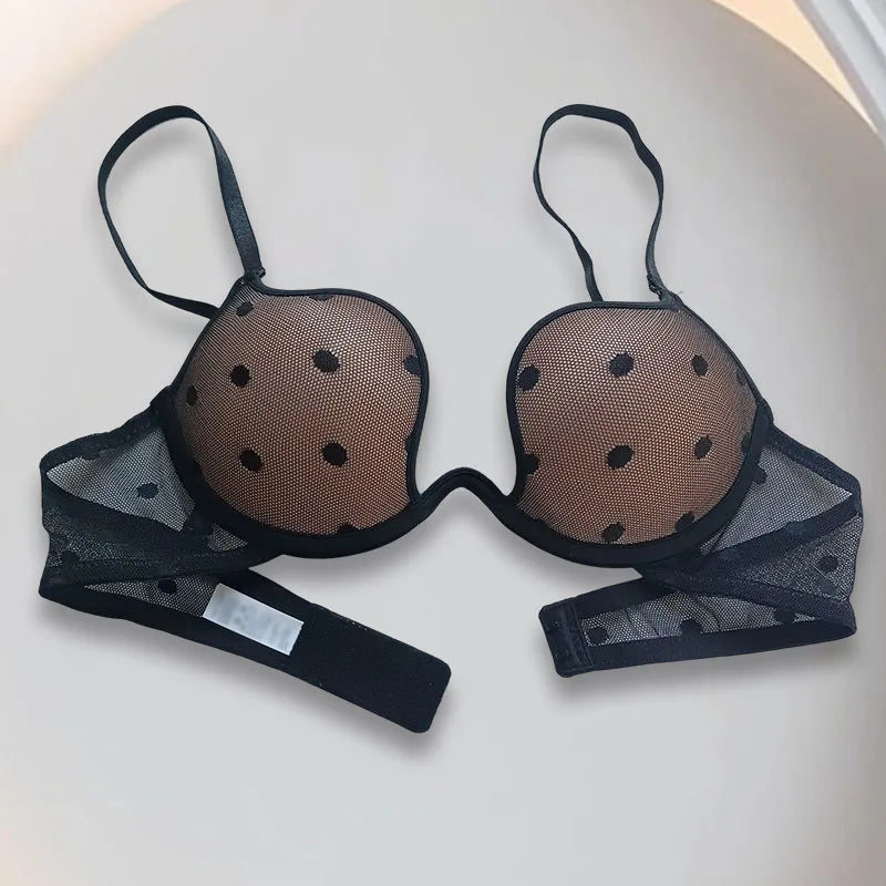 Low- Cut Gathered Bra with Steel Ring Deep V Gathered Underwear Sexy Thin Cup Bra Comfortable Underwire Bra Lingerie