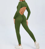 Hearuisavy Summer V Back Sports Jumpsuit Yoga Clothes Rompers Women Long Sleeveles Workout Bodysuits Backless One-piece Suit