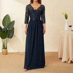 Elegant Lace Chiffon A-Line Long Dresses Women Wedding Dress Bridesmaid Dresses V-neck Mid-Sleeve Backless Zipper Female Dress
