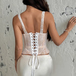 Summer Beige Lace Corset Tank Top Women U Neck Slim Fit Fishbone Waist Cinching Vest 2026 Lady Club Party Vacation Streetwear