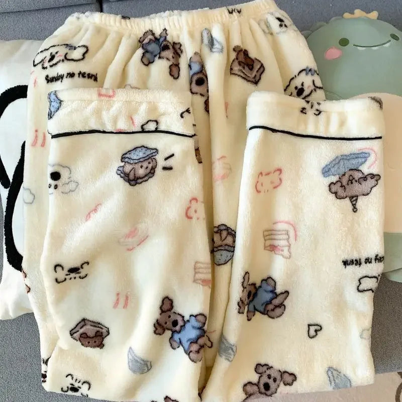 Plus Size Fluffy Winter Pajamas Women's Home Clothes Set Thickened Warmth Sleepwear with Running Dogs Design Cozy Indoor Suit