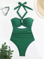 2026 Sexy Padded Swimsuit Women One Piece Halter Hollow Swimwear Female Solid Bathers Bathing Swimming Swim Suit Beachwear