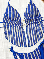 Sexy Blue Striped Bikini Set 2026 Women Hollow Out Stone Push Up Crop Top Two Piece Swimsuit Summer Bathing Suit Thong Swimwear