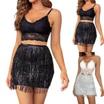 Womens Sparkly Sequin Tassel Skirt Latin Dance Performance Costume Clubwear Elastic Waistband Fringed Summer Short Skirts 2026