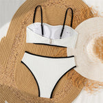 Solid White Swimwears Bandeau Bikinis Sets Ribbed Sexy Swimsuit Women 2026 Push Up Bathing Suit High Waist Bikini Mujer Biquins