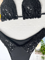 sexy black sequine gillter mini bikinis sets two pieces swimsuit thong bathing suit Swimwear Biquini conjunto de bikini tankini