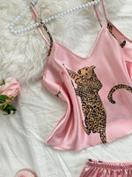 Women's Two Piece Pajama Set Leopard Print Ruffle Cami Top with Shorts Sleepwear Loungewear