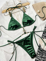 2026 New Sexy Bikini Green Diamond Rhinestone Swimwear Swimsuit Women Halter Bikinis Set Bathing Suit Beach Bikini Luxe Female