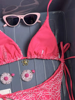 Sexy Mesh Flower Bikinis Sets Women Hot Pink Halter Push Up Bra Tie Side Swimsuit 2026 Beach Bathing Suit Holiday Micro Swimwear