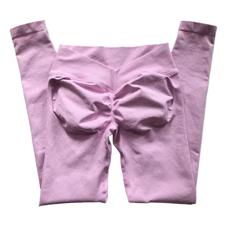 Sports Leggings Woman Clothes Seamless Yoga Pants Scrunch Booty V Waist Hip Lifting Fitness Gym Leggings Running Workout Tights