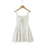 Vietnamese Sweet Lace Trimmed Camisole Dress For Women With Cross-back Cutout Waist-cinching Floral Print Puffy Short Skirt 24AK