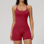 Summer New Hollow Open Back Criss Cross Yoga Jumpsuit Women Outdoor Solid Sleeveless Hip Lifting Pleate Sports Fitness Suits