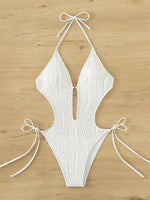 Monokini 2026 Drawstring Swimsuit One Piece Sexy Solid Hollow Swimwear Women Bathing Swimming Swim Suit Padded Beachwear Summer