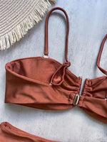 Brown Shiny U Shaped Bikini High Waist Sexy Swimsuit Women 2026 Wrinkled Solid Swimwears Bathing Suit Bandeau Bikinis Sets Mujer