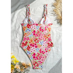 S - XL Floral Flower Printed V Neck One Piece Swimsuit Women Swimwear Female High Cut Leg Padded Bather Bathing Suit Swim V8150