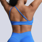 HISTELLO Impacts Asymmetric Sports Bra Women Seamless Yoga Underwear Adjustable Backless Halter Top Workout Running Gym Bra