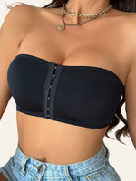 Women Front Snap Strapless Wireless Bra Removable Cup Pads Elastic Breathable Daily All Season Bra