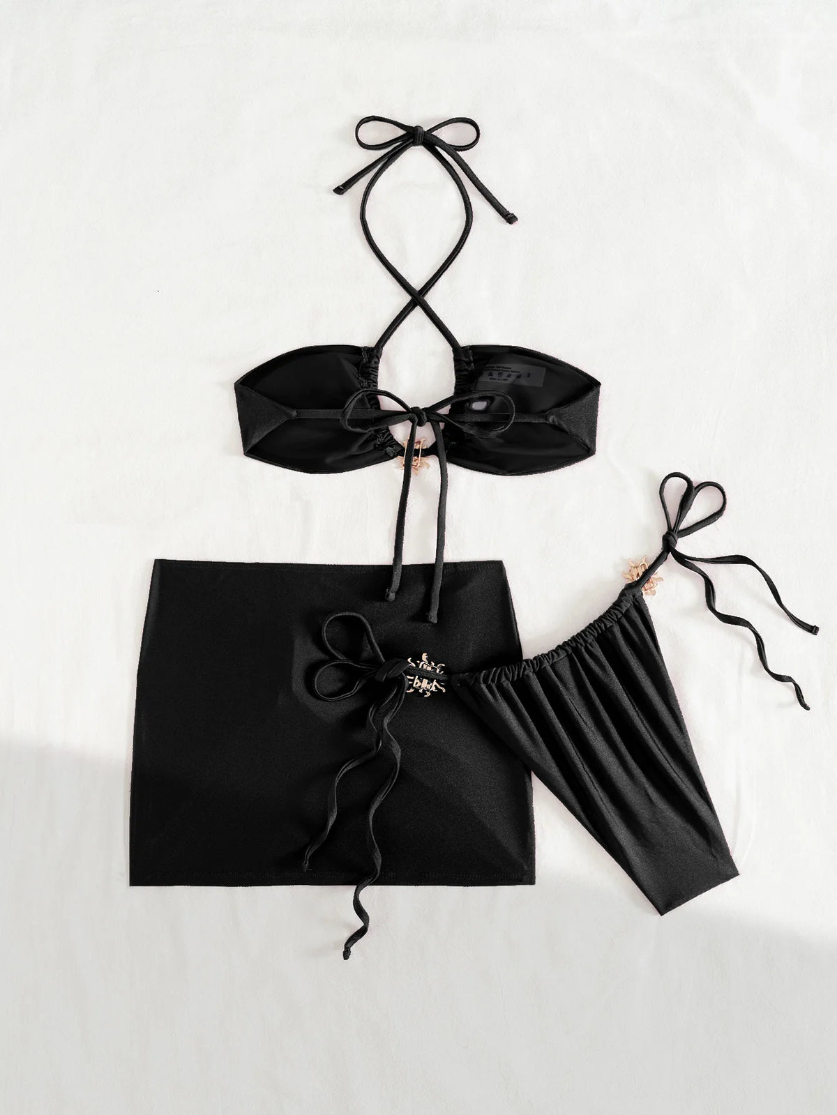 DEKA Women 3 Pieces Cross Halter Bandage Bikinis Set Skirt Swimwear High Waist Drawstring Swimsuit Summer Biquini