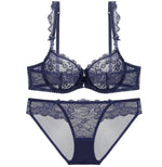 Sexy Hollow Push Up Bra Set French Ultra Thin Lace Embroidery Women Underwear Burgundy Breathable Temptation Plus Size Lingerie