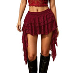 Women's Tiered Lace Ruffle Mini Skirts Asymmetric High Low Hem Gothic Skirts Elastic Waist Sexy Layered Flowy Lace Skirts Y2k