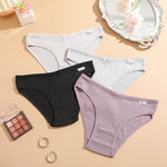 3PCS Cotton Women's Panties Sexy Comfortable Underwear Female Low Waist Stripe Briefs Solid Color Breathable Soft Lingerie M-XL