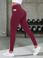 Women's High Waist Pockets Yoga Pants Tight Waist Hip Lifting Elastic Tight Solid Color Wide Waist Sports Legging