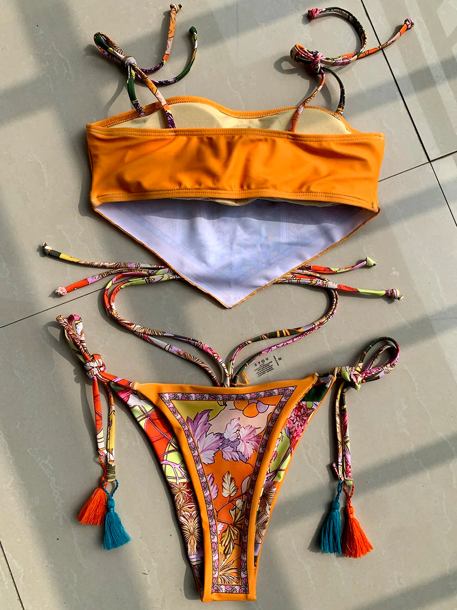 Printed Crop Top Bikini Women Bandeau Bikinis 2025 Swimwear Female Swimsuit Two-pieces Bikini Set Bathing Suit Swim Beach Wear