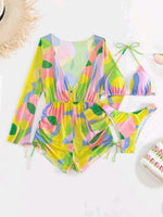 3 Pieces Triangle Halter String Bikini Long Sleeve Swimsuit Women Swimwear Female Bathers Bathing Swimming Swim Suit