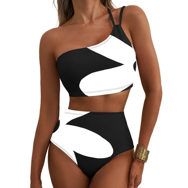 Women Sexy High Waist Split Swimsuit Lace Up Floral Bikini Set Summer Two-piece Beachwear Bathing Suit Thong Biquinis