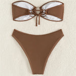 Sexy Brown Sequin Bandeau Bikini Femmes Metal Ring Swimwear Sexy Swimsuit Woman 2026 High Cut Bathing Suit Brazilian Bikinis Set