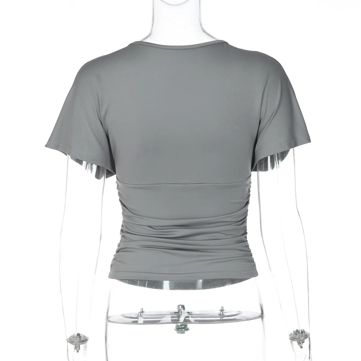 FDYOUI Women's V-neck Ruched Corset T-shirt Casual Sexy Short Sleeve Solid Crop Tops Tees 2026 Summer Female Tunics Slim T-shirt