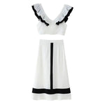 Women's Contrast Color V-Neck Ruffle Top And Skirt Women White Ruffle Trim Crop Top Skirt Casual Summer Outfit Pure Desire 0U19