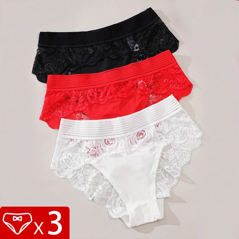 3pcs/pack Low Waist Floral Women's Panties Sexy Elegant Lady Briefs Underwear Fashion Style Breathable Comfort Female Underpants