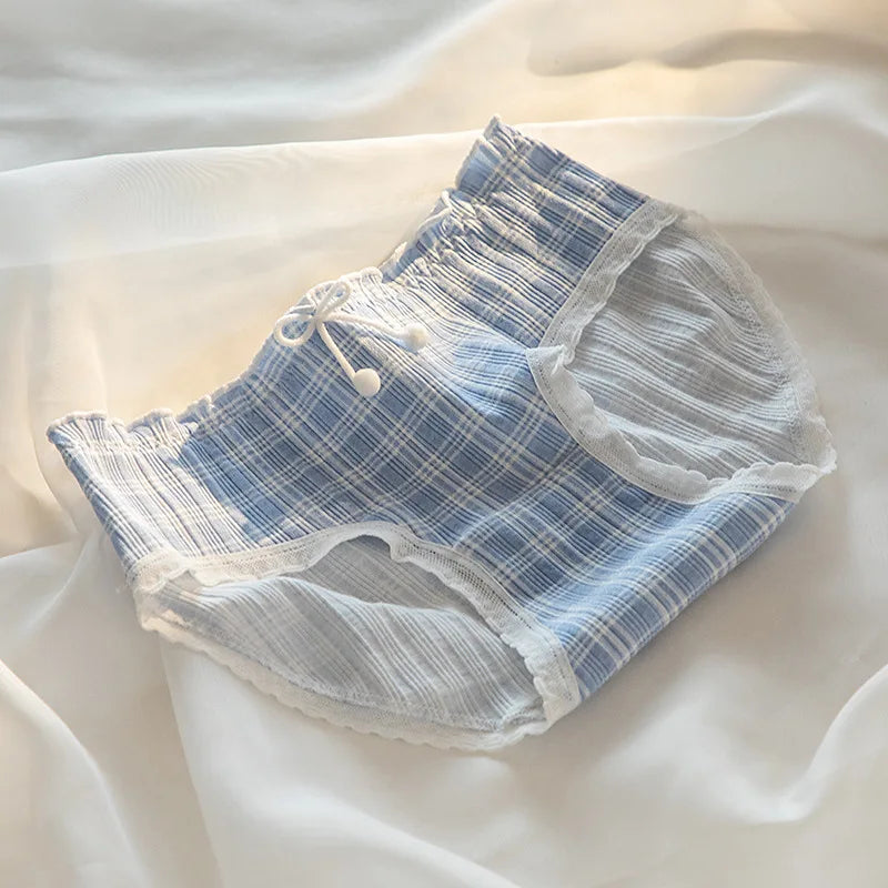 1 Pack Cotton Floral Print Ruffled Panties Women's Mid Waist Underwear Kawaii Briefs Cotton Lingerie Skin-friendly M-XL