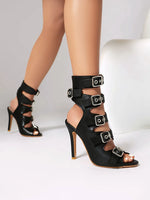 Fashion Buckle Women's Sandals Summer Shoes 2025 Sexy Cut-outs High Heels Black Peep Toe Footwear Party Office Dance Shoes Girls