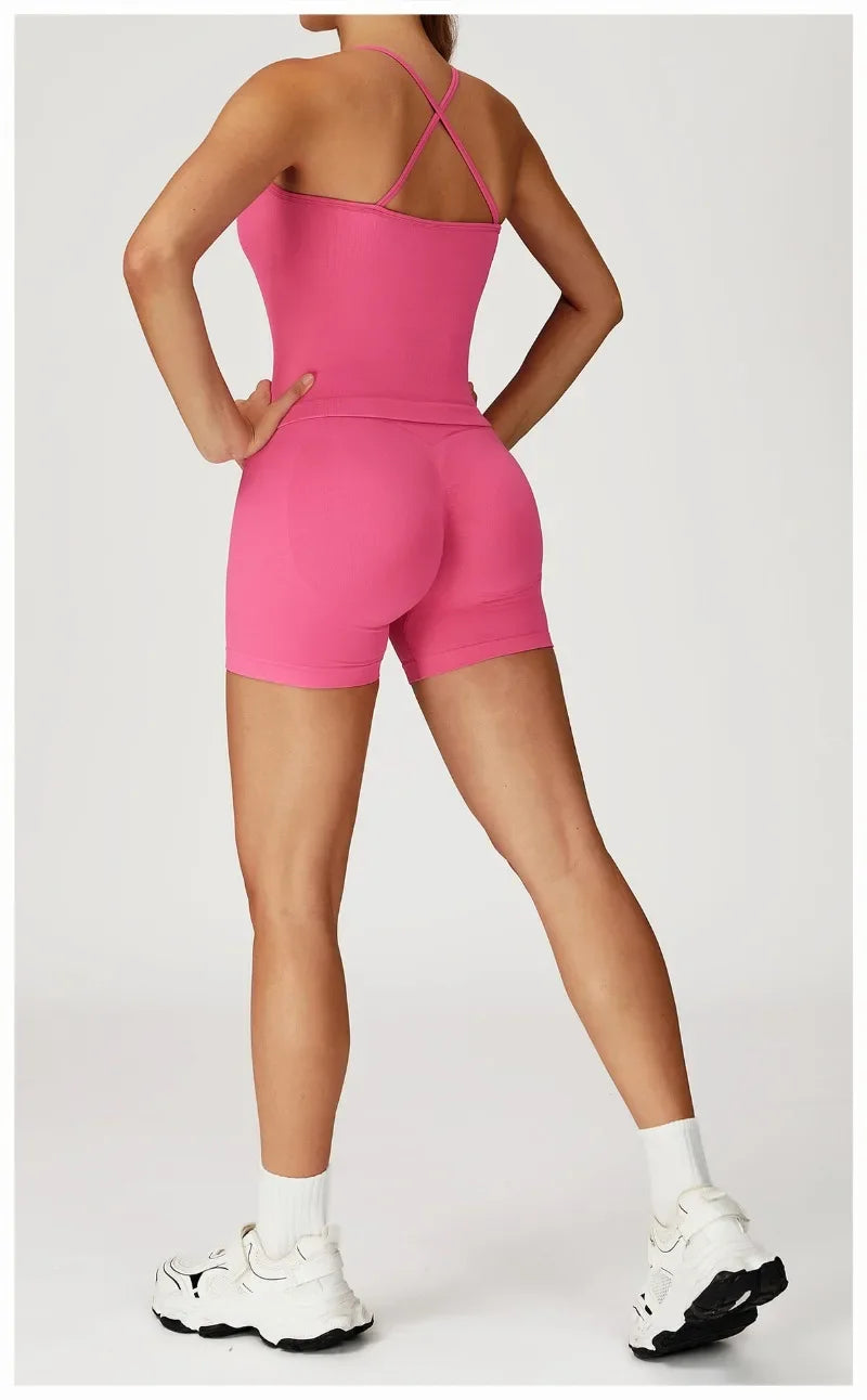 Women's Seamless Yoga Set Quick Drying Slim Fit High-end Feeling Exposed Feeling Set Outdoor Sports and Running Fitness Set