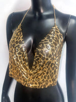 DEKA Bling Bikini Tops Deep V Neck Vest Backless Sequins Women Crop Top Night Club Diamonds Metal Tank Adjustable Halter Shiny