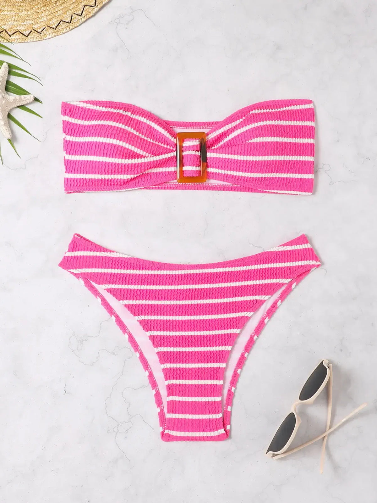 Blue Striped Bikini 2025 Brazilian Biquini Bandeau Two Pieces Swimsuit Women Thong Bathing Suit Swimwear Female Summer Beachwear